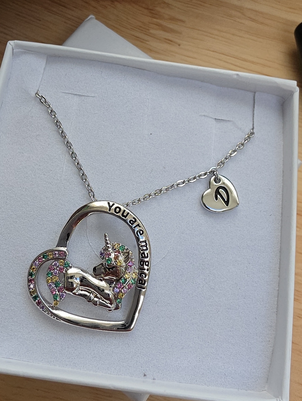 Heart Unicorn Pendant Necklace with Multicolor Crystals #3